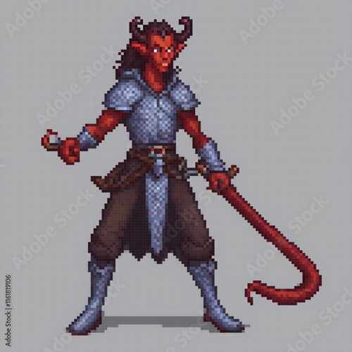 Pixel art depiction of a demon wielding a sword.