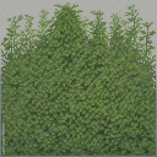 Vintage pixel art of a lush green hedge adorned with vibrant red berries.