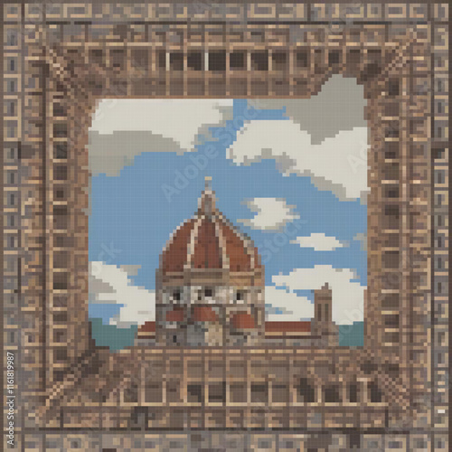 Florentine cathedral cross stitch pattern in pixel art