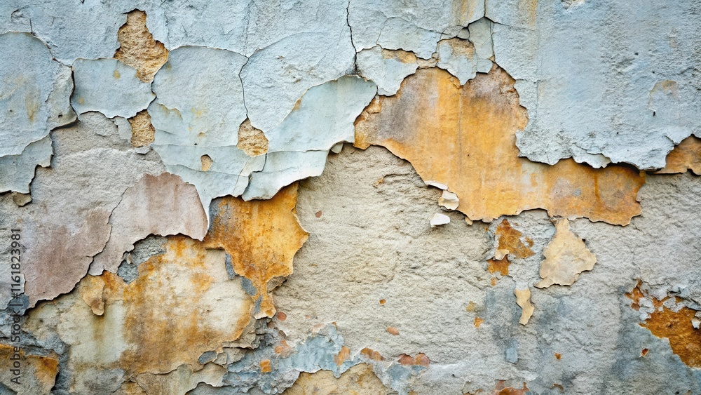 Obraz premium Weathered concrete wall with peeling paint and cracks, urban, texture, background, aged, worn, surface, grunge, weathered
