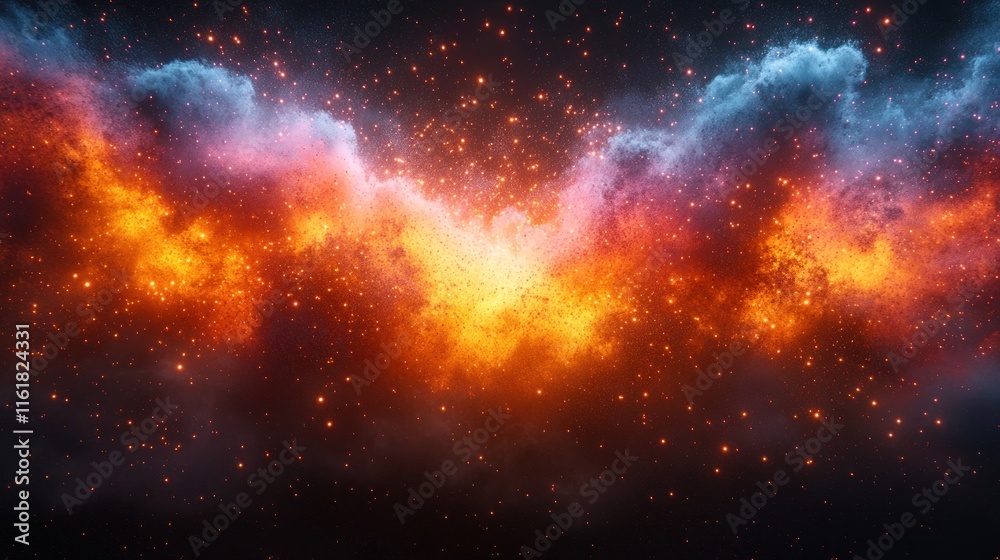 Naklejka premium Fiery nebula with vibrant colors and glowing particles.
