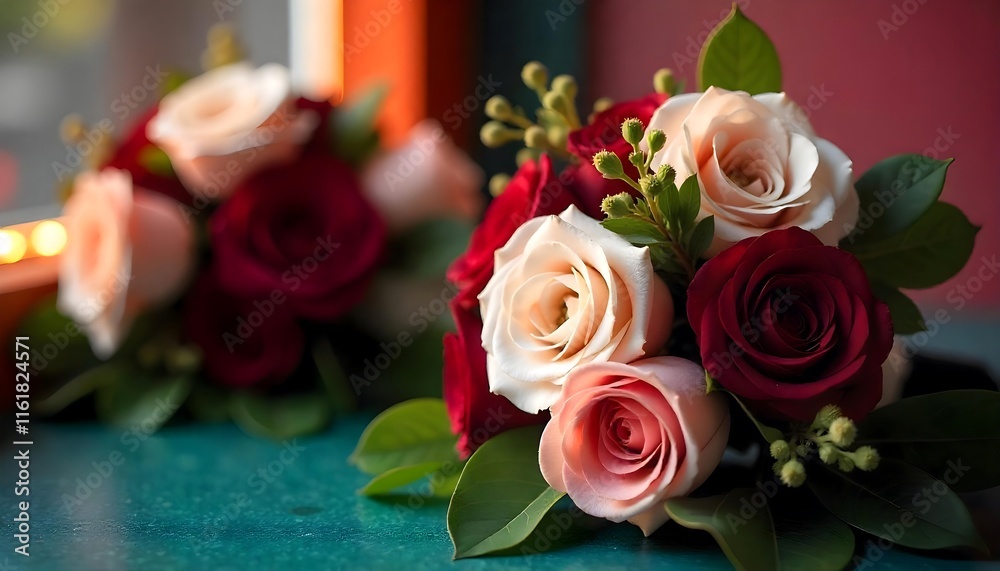 Wedding bouquets with a modern design, incorporating greenery, burgundy red and white peonies, and blush roses. Wedding bouquets with a modern design, incorporating greenery, burgundy red and white peonies, and blush roses.