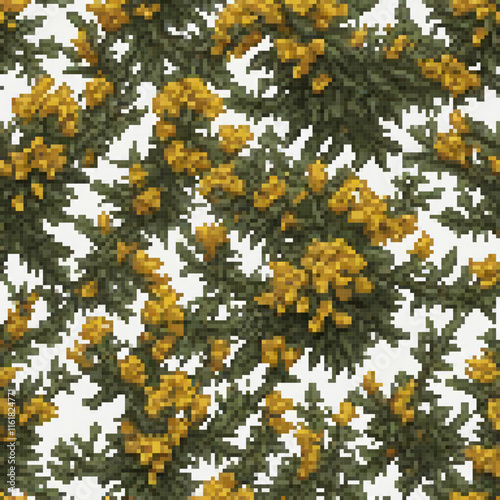 Vibrant pixel art of yellow blooms against a pristine white backdrop.