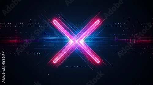 Glowing neon pink X symbol on dark digital background.