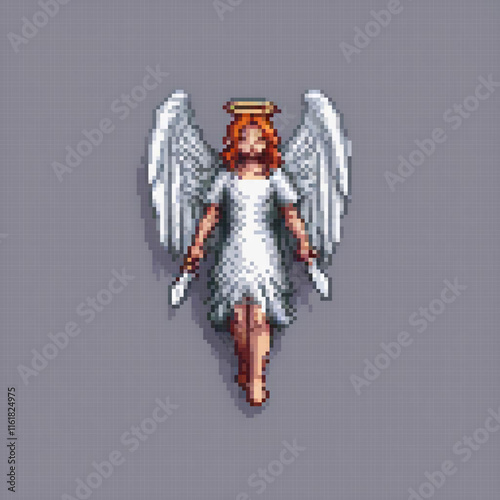 Pixel art angel with majestic wings, perfect for art enthusiasts and collectors.