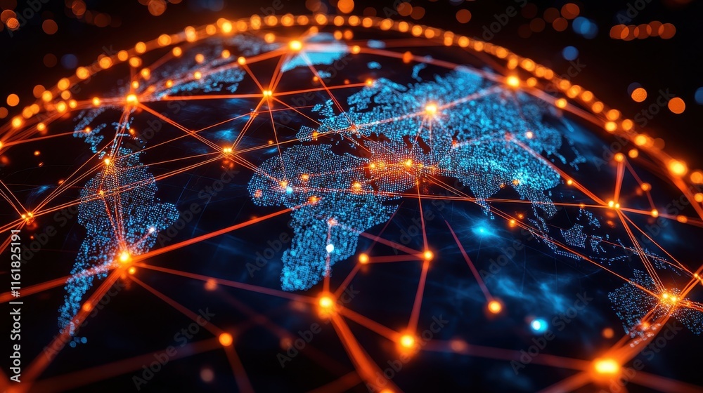 [Global Communication Network Map Design] Global Network Web: A Visual Representation of Modern Communication Across the Globe