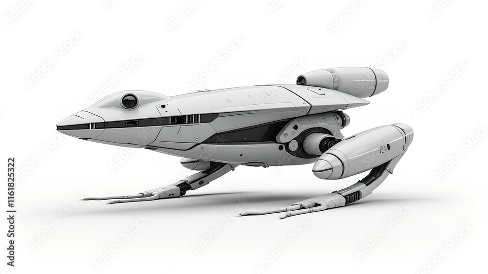ultra-high-resolution of a robotic frog spaceship accurately proportioned and realistically rendered against a pure white background ultra-high-resolution of a robotic frog spaceship accurately proportioned and realistically rendered against a pure white background