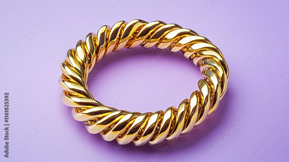 Obraz premium Elegant Gold Twisted Bangle Jewelry on Purple Background