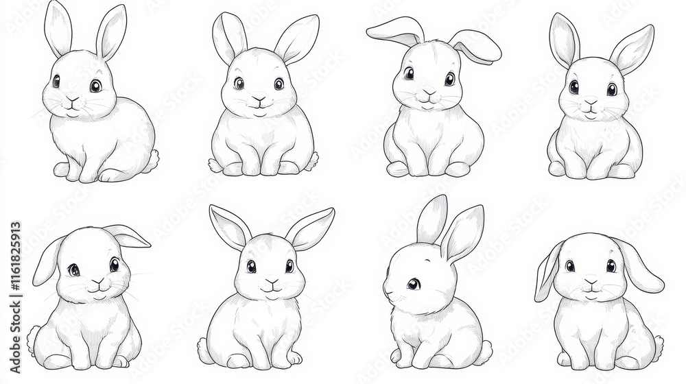 Obraz premium Cute Hand-Drawn Rabbit Illustrations for Children's Projects