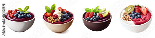 Delicious acai bowls with fresh fruits, granola, and yogurt toppings