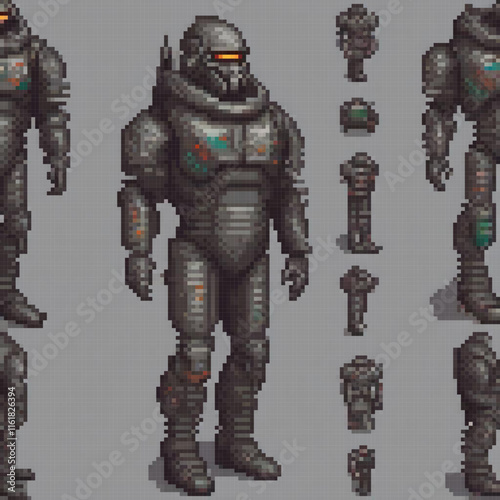 A pixel art depiction of a man in a space suit, ready for an interstellar adventure.