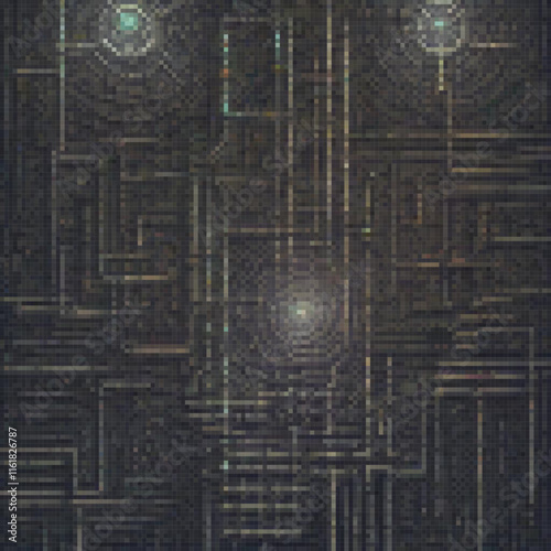Pixel art of a detailed computer circuit board