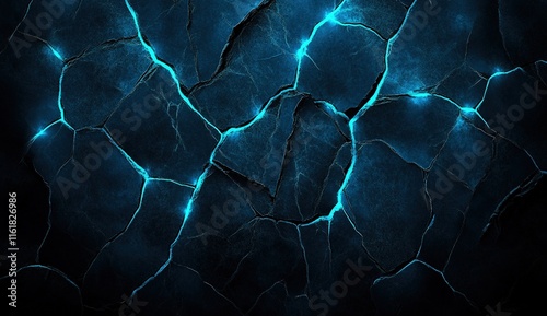 Dark Blue Cracked Texture with Glowing Lines