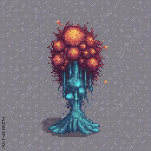 Pixel art tree with juicy oranges