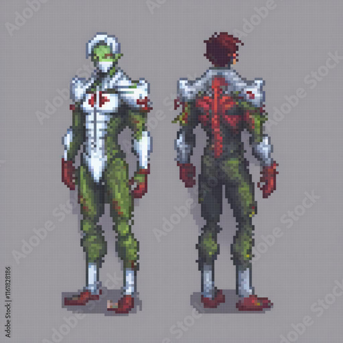 Pixel art of a man in a classic white suit and vibrant red shoes.