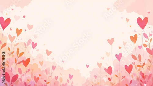 Illustration of a love-themed cute background with hand-drawn hearts and pastel tones, exuding warmth and charm..