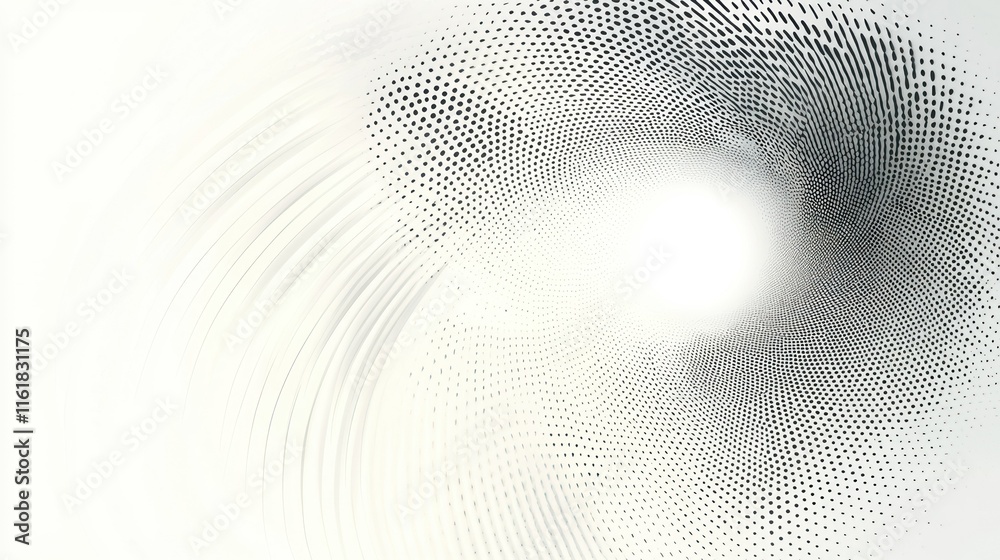 Abstract swirling grayscale pattern with dotted texture and bright center. Abstract swirling grayscale pattern with dotted texture and bright center.