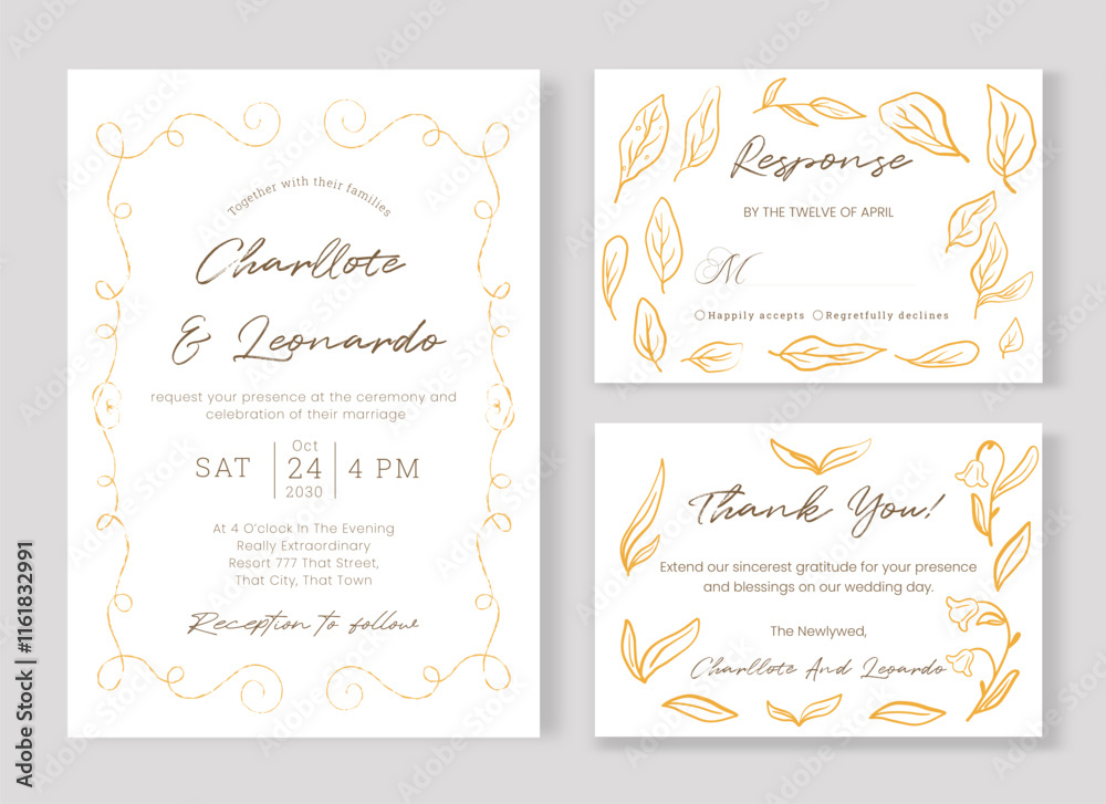 Sete of Minimalist Wedding Invitation Chic Simple Layout Ideal for Elegant Wedding Celebrations. Sete of Minimalist Wedding Invitation Chic Simple Layout Ideal for Elegant Wedding Celebrations.