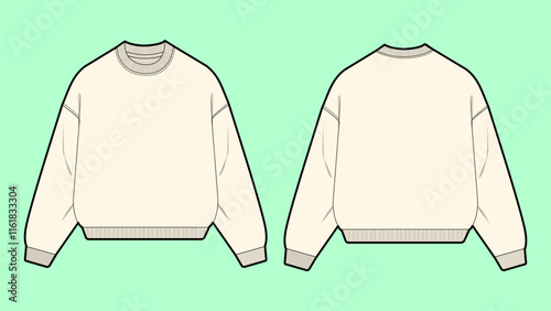 Drop Shoulder round neck fleece sweatshirt outline drawing flat sketch