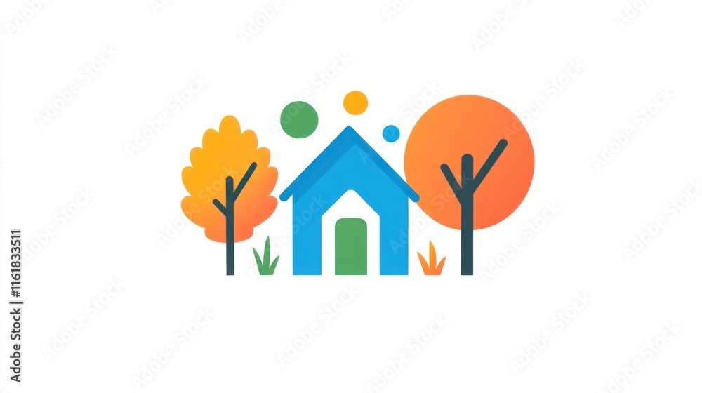 Simple house icon with autumn trees. Simple house icon with autumn trees.