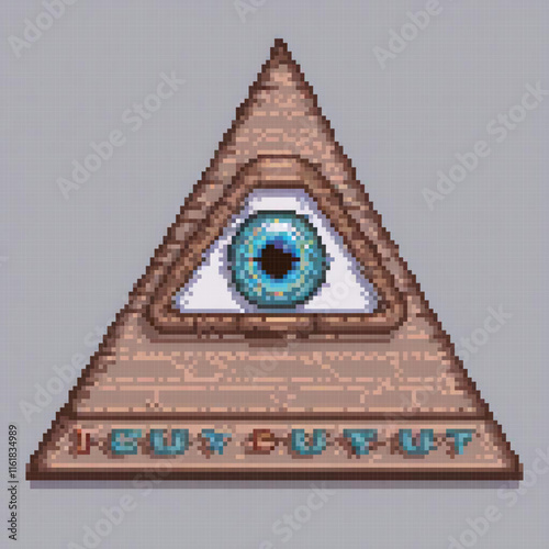 Pixel art featuring a mystical triangle with an all-seeing eye at its core.