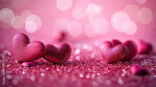 Glittering Hearts on Soft Pink Background for Romantic Themes