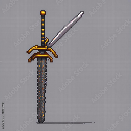 Vintage pixel sword with contrasting handle colors.