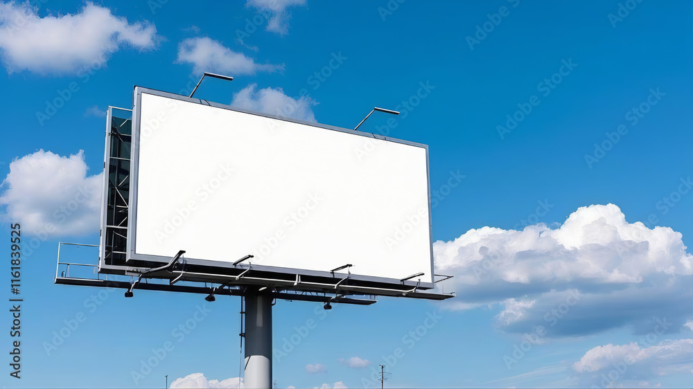 A large billboard with a blue sky and clouds A large billboard with a blue sky and clouds