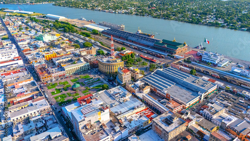 Aerial view of the port city of Tampico Tamaulipas, Mexico where the Panuco River passes by on its way to the Gulf of Mexico.