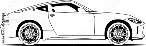The vector image shows a futuristic, sport car with sleek lines and detailed elements, emphasizing its high-tech design and modern aesthetic