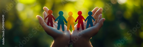 A person holding colorful paper people in their hands, symbolizing support and community for World Mental Health Day photo