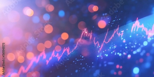 A digital blue stock market graph going up with a light bokeh background.