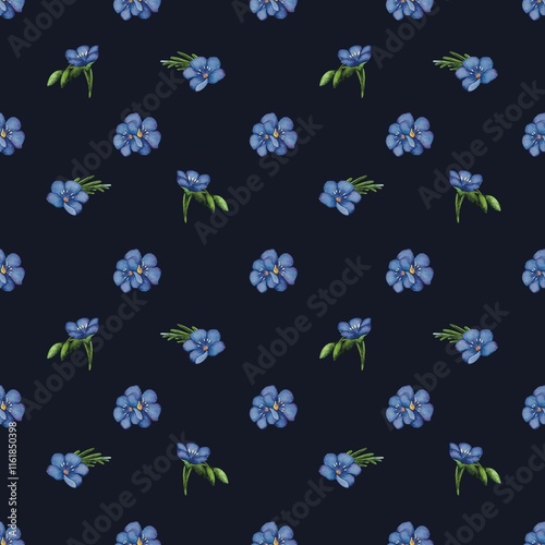 Seamless pattern watercolor blue flowers textiles, wallpapers