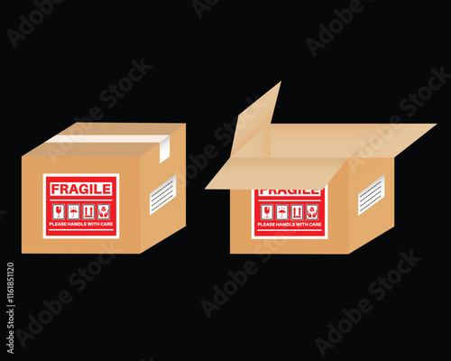 Open cardboard and closed cardboard boxes template. Vector illustration.
