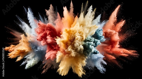 Vibrant Color Powder Explosion Against Black Background AI Generated photo