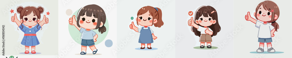 little girl thumbs up vector set little girl thumbs up vector set