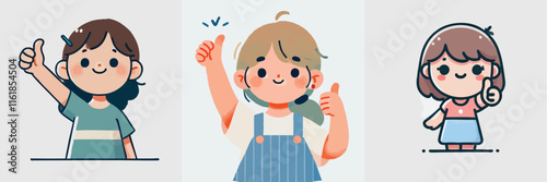 little girl thumbs up vector set