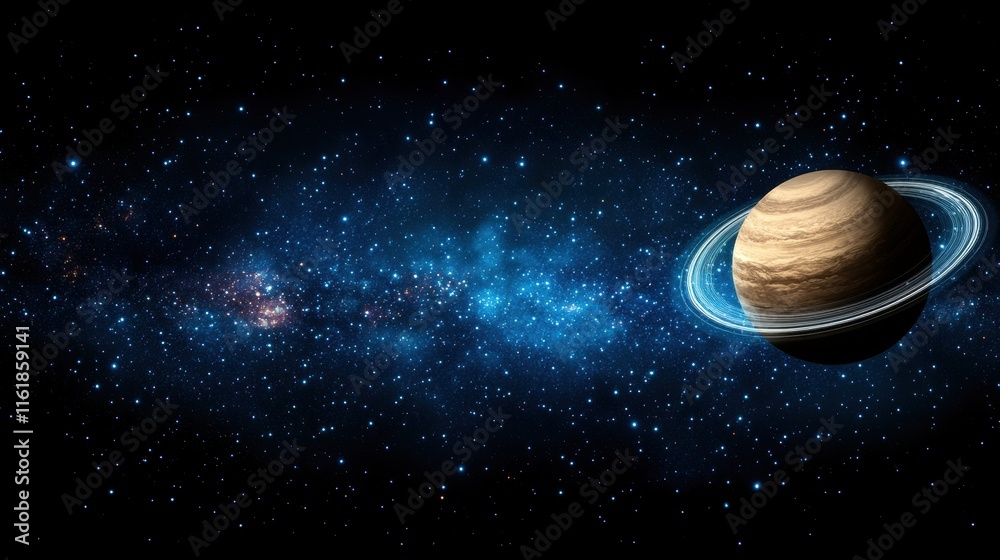 Stunning Planetary View Gas Giant with Rings in Starry Nebula Stunning Planetary View Gas Giant with Rings in Starry Nebula