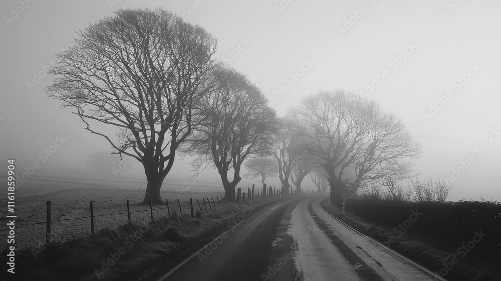 A tranquil countryside road lined with trees, illuminated by the first light of the day, evoking peace and solitude. A tranquil countryside road lined with trees, illuminated by the first light of the day, evoking peace and solitude.