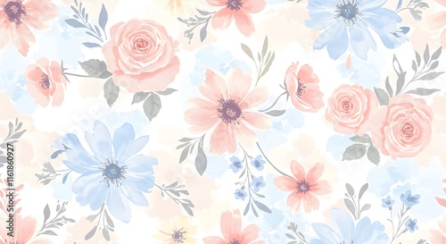 Wallpaper Mural Sweet flower watercolor seamless pattern. soft pastel colors water color seamless pattern for beauty products or other. Torontodigital.ca