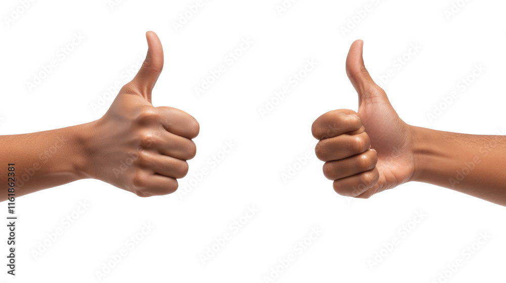 Two hands display thumbs up approval gestures. Two hands display thumbs up approval gestures.