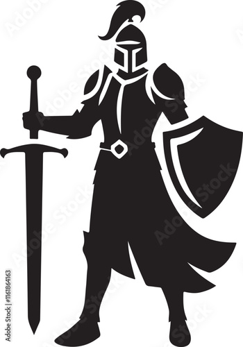 Standing Knight Silhouette with Sword and Shield