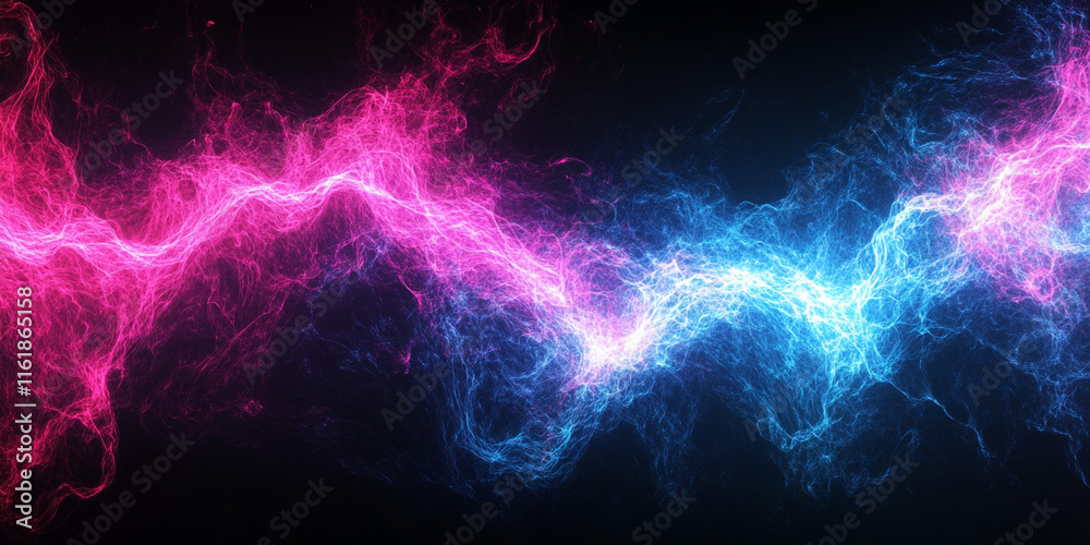 Obraz premium Electric magenta and cyan light trails creating vivid contrasts in black