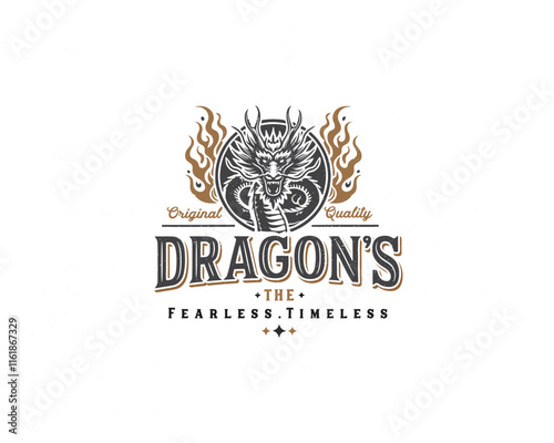 Vintage classic mythological beast dragon fire illustration logo for business company