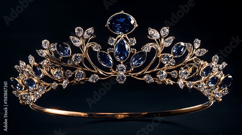 Elegant Gold Tiara Adorned With Sapphires and Diamonds photo