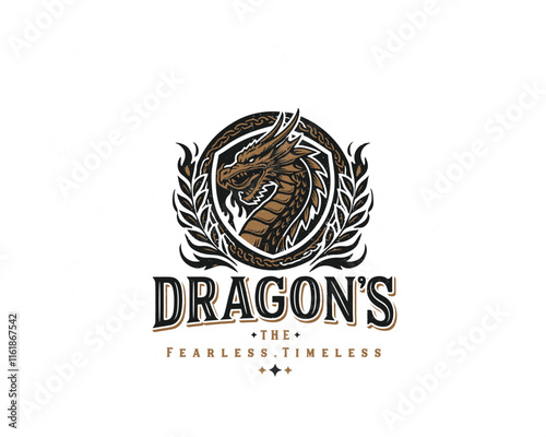 Vintage classic mythological beast dragon fire illustration logo for business company