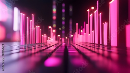 Glowing Neon Trading Chart Floating in Digital Room with Futuristic Highlights