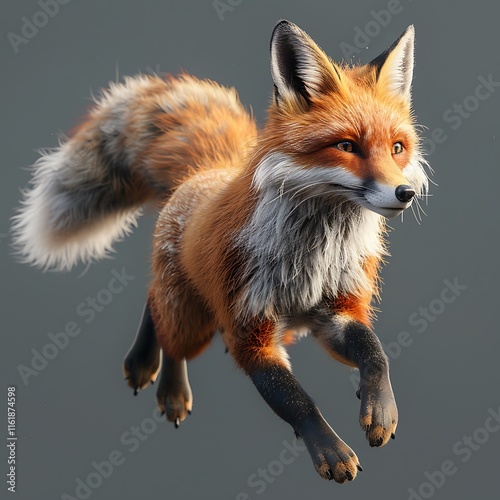 Graceful fox in mid-jump natural habitat animal photography forest environment close-up view wildlife concept photo