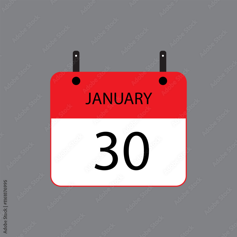 Calendar icon with January 30 date on grey background. Vector schedule symbol. Calendar icon with January 30 date on grey background. Vector schedule symbol.