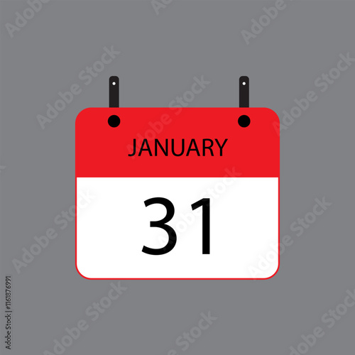 Calendar icon with January 31 date on gray background. Vector schedule symbol.